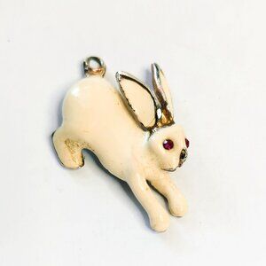 Vintage Phister Ent 1988 Rabbit Pendant Charm With Red Eyes & Gold-Tone Accents